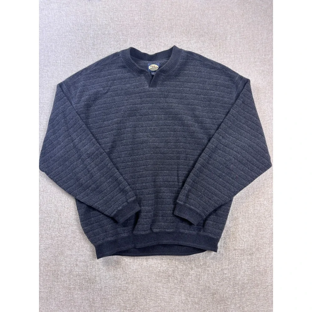 Tommy Bahama Mens Large Gray Cotton Textured Knit Split Neck Sweater